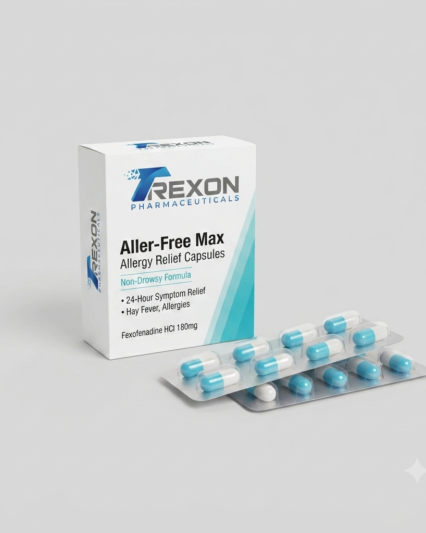Trexon Aller-Free Max Allergy Relief Capsules (Fexofenadine HCL 180mg) - 24-Hour Non-Drowsy Relief